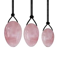 Yoni Egg - Uova di giada naturale in quarzo rosa con cristalli bianchi, da donna, per esercizi di Kegel, massaggi, con foro, M, 4 x 2,5 cm, quarzo rosa