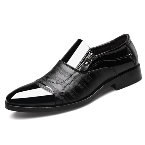 Formal Dress Shoes for Men Fashion Classic Patent Leather Pointed-Toe Tuxedo Shoes Zipper Pull-on Business Office Wedding Oxfords Shoes