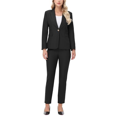 Lamgool Women's Pants Suit 2 Pieces Slim Fit Pantsuit Professional Blazer and Pant Set Business Office Work Outfits2