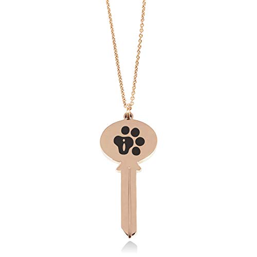 Tioneer Rose Gold Plated Stainless Steel Letter I Initial Cat Dog Paws Monogram Oval Head Key Charm Pendant Necklace