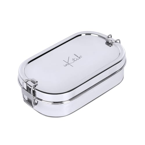inKitch Heavy Tiffin Box for School | 750ML Rectangle Stainless Steel Lunch Box for Kids Boys & Girls with Inner Box & Locking Clip | Durable Leak-Proof Tiffin for Office & School