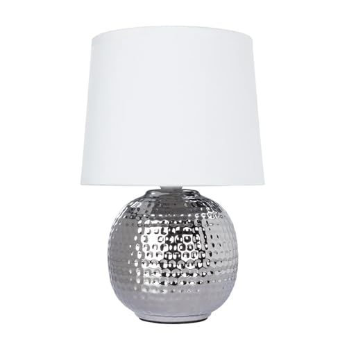 ARTE LAMP Lampe de chevet Chrome/Blanc - lampe de bureau avec câble – lampe LED avec abat-jour en textile pour salon et chambre