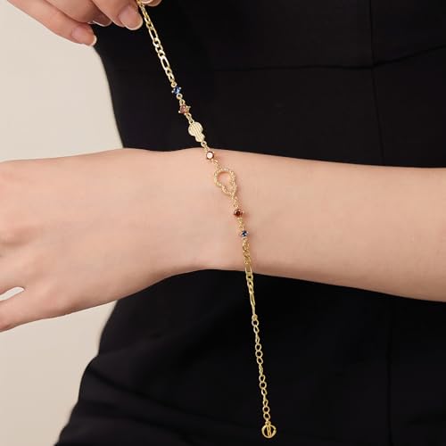 Cicy Bell Womens 18K Gold Plated Gourd Chain Bracelets Cubic Zirconia Adjustable Charms Oval Beads Link Bracelet 6.69" with 2" Extender3