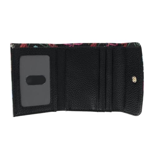 Julia Buxton Women's Stylish and Colorful Mini Trifold Wallet, Black Botanical2
