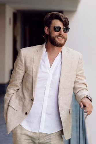 Men's Fashion Casual Slim Fit Linen Blazer Regular fit Jacket Lightweight 2 Button Blazer Sport Coat2