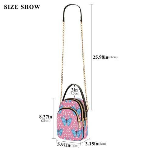 Blue Butterflies Shoulder Bags for Women Retro Classic Handbag Purse Small Purses with Chain3