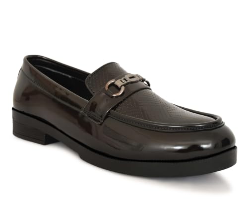 Image of VELTRIX Men's Premium Patent Leather Finish Formal Loafers | Horsebit Buckle Slip-On Shoes | Comfortable Office, Party, Wedding & Business Dress Shoes Aldo DIY Patent