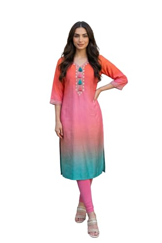 Kurta droite en viscose brodée en fil pour vos sorties