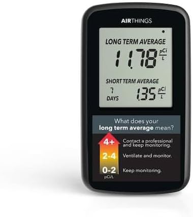 Airthings Battery-Operated Lightweight Digital Home Radon Detector with LCD Display for Continuous and Long-Term Monitoring