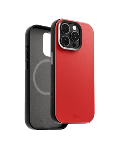 Image of DailyObjects Leatherite Case for iPhone 15 Pro Max Compatible with MagSafe Wireless Charging | Crimson-Grey Hybrid Magnetic Back Cover