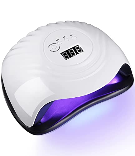 Birshe 168W Lámpara UV Seca Uñas, Lámparas de Uñas Profesional Secado Rápido 36 LEDs, 4 Temporizadores de 10/30/60s/99 Gran Pantalla LCD base Desmontable (Classic-White)