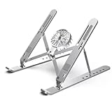 Adjustable Laptop Stand with Detachable Cooling Fan – Portable Foldable Notebook Riser with Heat Sink, USB Powered, Ergonomic & Anti-Slip Design for 10'–17' Laptops (Silver)