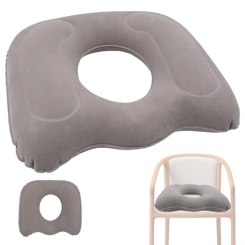 LTHERMELK Cojín ortopédico para hemorroides para coche y oficina, hinchable, 48 x 48 x 12 cm, PVC ecológico con funda de esponja, portátil, cojín cómodo para dolores de espalda y coxis