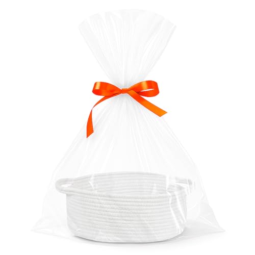 APOMOONS Cesta de presente vazia, cesta trançada para presentes com sacos de presente e fitas, vazia para Baby Shower, aniversário, casamento, armazenamento de corda de algodão trançada