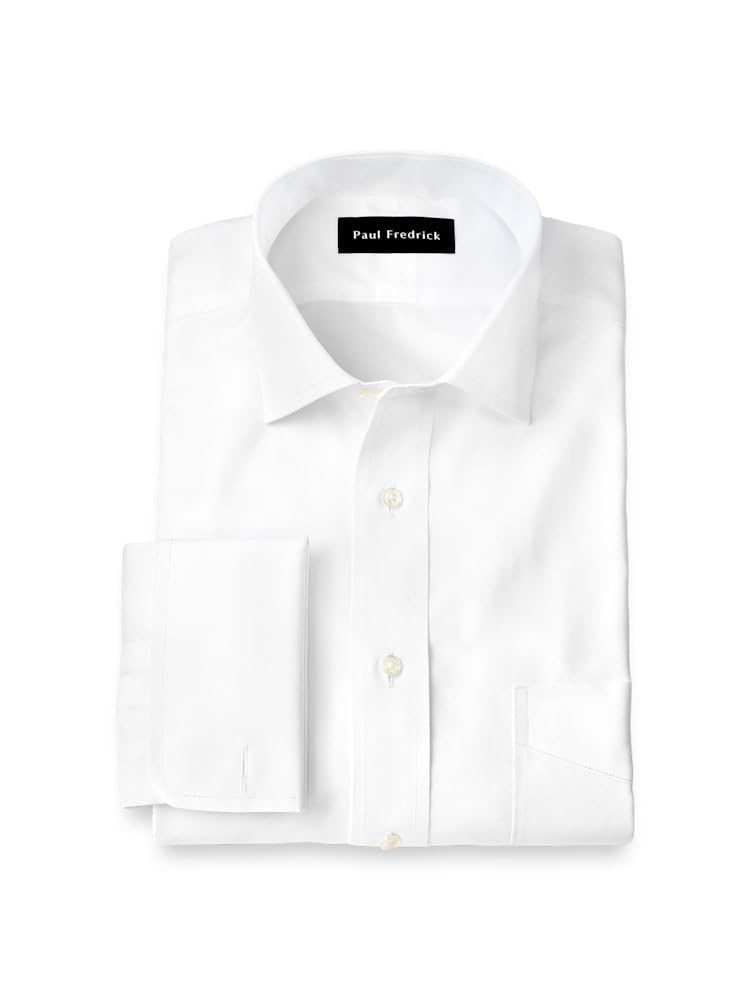 Paul Fredrick Mens Slim Fit Non-Iron Cotton Solid Spread Collar Dress Shirt