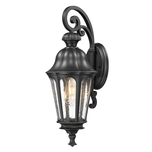 Image of Outdoor Wall Sconce, HWH 23'' Large Exterior Wall Lights with Seeded Glass, Wall Lamp Waterproof Antique Wall Lantern for Porch Patio Garage Entryway, 5HW90B-M BK