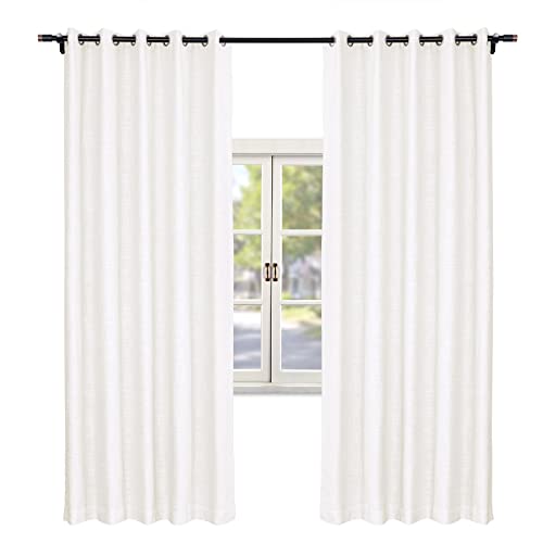 Macochico Natural Linen Blackout Curtain 63 Inches Length Grommet Noise Reducing Curtains for Window, Light Filtering Linen Curtains Drapery Panels,Ivory White,50W x 63L,1 Panel 50"W x 63"L