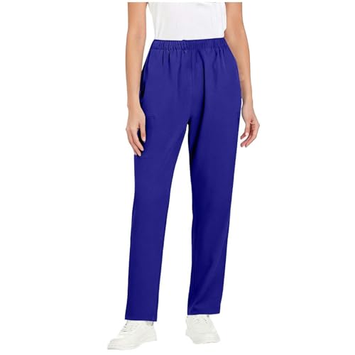 Image of Scrubs Pants for Women Plus Size Stretch Waisted Workwear Pants Medical Uniform Comfy Straight Leg Barrel with Pocket
