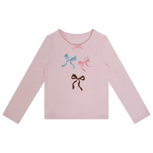 Image of Girls Long Sleeve Fall Graphic Tops, School Sports Tees, 4 Pack Multiple Pattern Tshirts