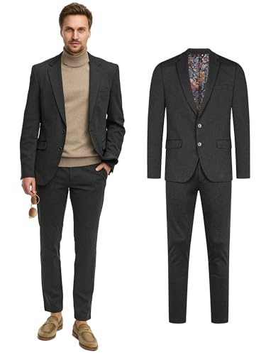 JEFF Herren JFEzra Set Anzug 2-teilig Sakko Hose Bundle | elastischer Herrenanzug Regular Fit für Männer Raven, 50