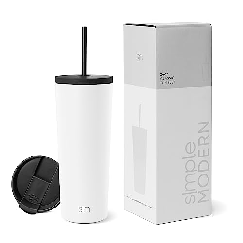 Simple Modern Insulated Tumbler with Lid and Straw | Iced Coffee Cup Reusable Stainless Steel Water Bottle Travel Mug | Gifts for Women Men Her Him | Classic Collection | 24oz | Winter White