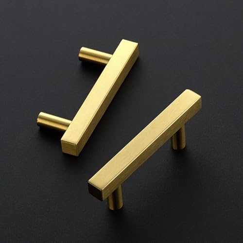 Image of Ravinte 10 Pack 2-1 /2 Inch Cabinet Pulls Gold Sqaure Kitchen Cabinet Handles Gold Cabinet Hardware Stainless Steel Drawer Pulls 4 Inch Overall Length with Mounting Template