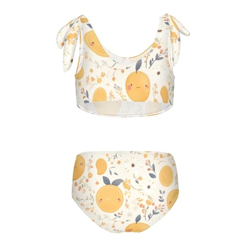 KLL Floral Pattern Orange Fruits Girl Two Pieces Bikini Set Quick-Dry Swimsuit Swimwear Cute Shoulder Strap2