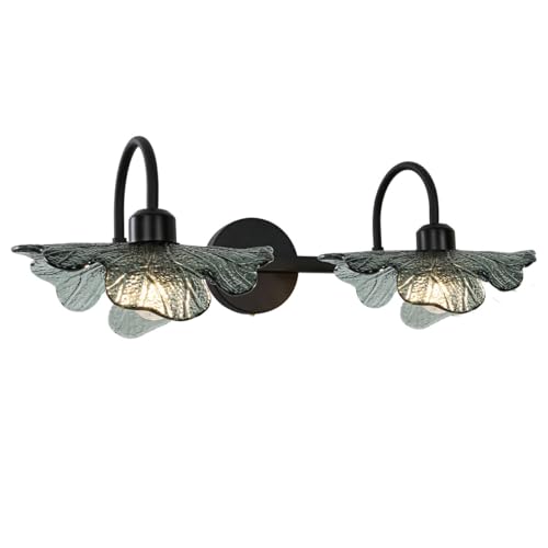 Image of Black Wall Sconce 2 Light Bathroom Vanity Light Over Mirror, Modern Wall Light Fixture with Dark Glass Shade mid Century Wall Sconce Bedroom Wall sconces for Bedroom Hallway Living Room
