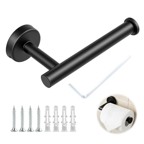 Matte Black Toilet Roll Holder Wall Mounted - Durable SUS 304 Stainless Steel Waterproof and Rustproof Design Anti-Rotate Suction Toilet Roll Holder for Bathroom Use