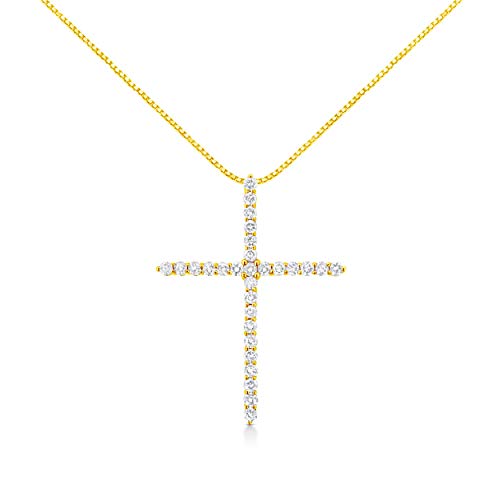 Haus of Brilliance 10K Yellow Gold Plated .925 Sterling Silver 3.0 Cttw Prong-Set Round Brilliant Cut Diamond Cross 18" Pendant Necklace (J-K Color, I1-I2 Clarity)