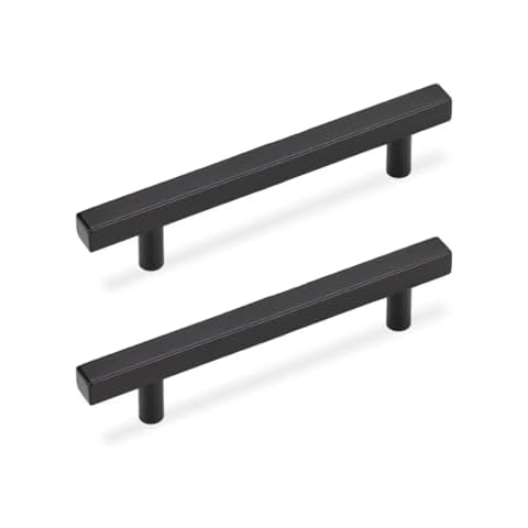 NIZADO Matte Black Cabinet Handle 3 Inch, 5 Pack Square Drawer Pulls Kitchen Cabinet Hardware, 5 Inch Overall Length Cover