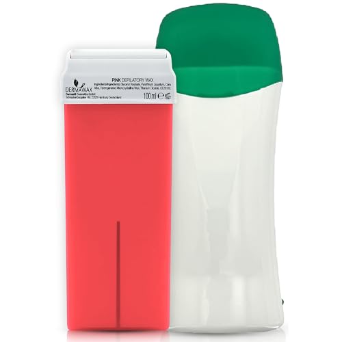 Dermawax Roll on Wachswärmer- Pink TIO2 Warmwachs Wachspatrone- Waxing Set zur Haarentfernung -Enthaarung von Beine Arme Rücken- Anwendung mit Vliesstreifen