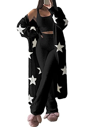 Fuzzy Three Piece Pajamas Sets for Women Open...