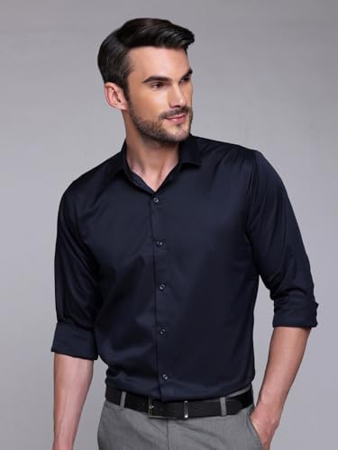 Image of IndoPrimo Men's Satin Shirt with Spread Collar Neck Line Solid Pattern Full Sleeves Regular Fit Western Style and Standard Length