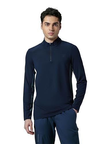 Image of TECHNOSPORT Men Polyester Slim Fit Colorblock Zipper Neck Full Sleeve Cotflex Polo T-Shirt With Quick Dry, Spf50+ For Gym, Sports And Regular Use