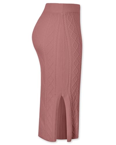 SANGTREE Women's Elastic High Waist Skirt Knit Stretchy Bodycon Midi Sweater Skirt3