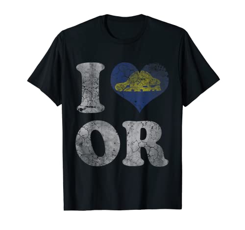 Oregon Heart Flag Beaver State Vintage Fade Home Love T-Shirt