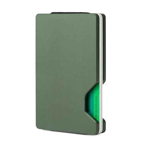 Image of Minimalist Carbon Fiber Wallet for Men, Money Clip Cash Strap Wallet, RFID Blocking Metal Wallet Aluminum Card Holder,Front Pocket Wallet(Matte Green)