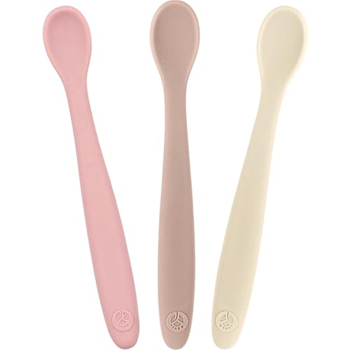 Image of WeeSprout Silicone Baby Spoons - First Stage Infant Feeding Utensils With Soft-Tip, Bendable Kitchenware for Parent & Self-Feeding, Ultra-Durable, Dishwasher Safe, Travel Case, Set of 3