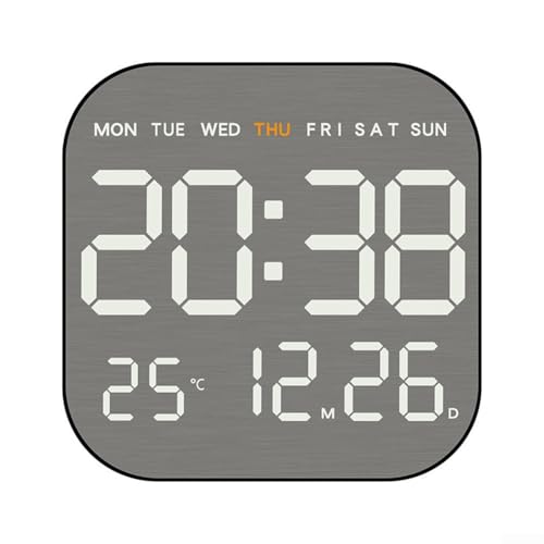 Yuanpgky Reloj de pared de metal cepillado con pantalla LED, reloj despertador electrónico cuadrado para oficina en casa, muestra la fecha, humedad y semana, alimentado por USB (negro)