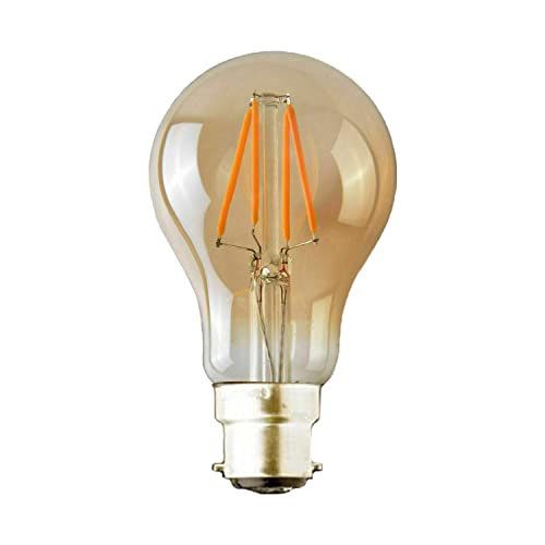 LEDSone LED B22 A60 Light Bulb, 4W (40W Equivalent) Non-Dimmable 2700K Warm White 450 Lumens Amber Glass LED Filament