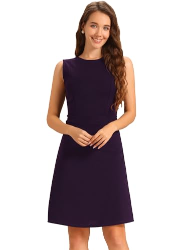 Image of Allegra K Women's Work Dress Round Neck Solid Color Sleeveless A-Line Business Casual Office Dresses