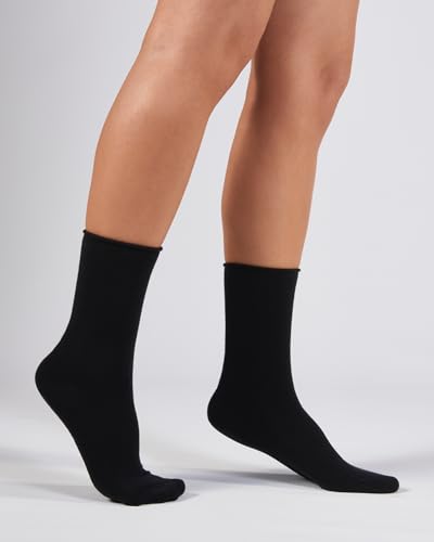 Image of Womens Seamless Non-Elastic Super Soft Modal Rich Crew Socks 3 Pairs Silk Touch Breathable 5-9 Socks for Women