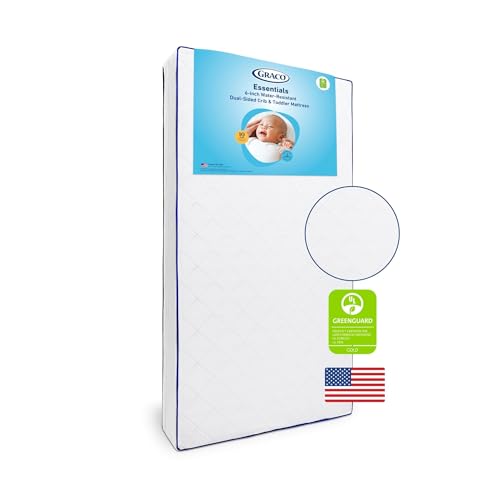 Image of Graco Essentials 6-Inch Water-Resistant Crib & Toddler Mattress - Made in the USA, Firm Support for Infants, GREENGUARD Gold Certified Baby Crib Mattress, Washable Water-Resistant, PVC-Free PEVA Cover