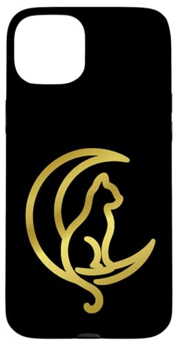Serenkitty Cat Sitting on Crescent Moon Lunar ȌɍL ̓V X}zP[X iPhone 15 Plus p