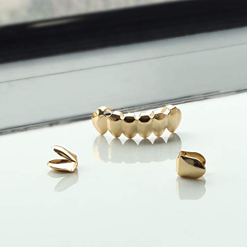 Tsanly Gold Grillz Mouth Teeth 24K Plated Gold Custom Fit Top & Bottom Set Caps Grillz For Women Gift + Extra Molding Bars + Microfiber Cloth #TOP5