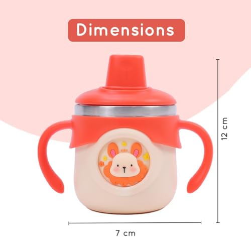 Image of Stainless Steel Insulated Baby Sipper Bottle with Handle - 260 ml | Anti Spill Sippy Cup for Toddlers & Kids | BPA Free Water Bottle (Orange)