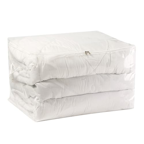 Borsa grande per coperte, contenitore trasparente, vestiti, biancheria da letto, con chiusura lampo, per vestiti, coperte, cuscini, trapunte (61 x 46 x 38 cm)