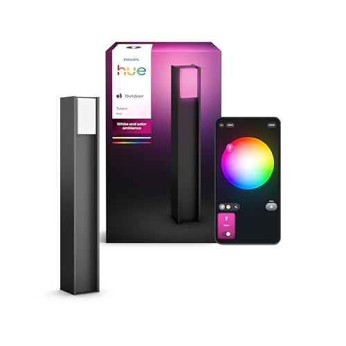 Philips Hue Turaco Lampadaire Extérieur, Lumière Blanche et Multicolore Ajustable, 1100 lm, Ampoule LED A60 Incluse, Luminosité Variable, IP44 Résiste aux...