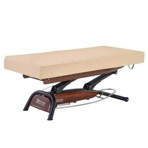 Master Massage Atlas Flat Luxury One Motor Height Adjustable Spa Bed Salon Bed Beauty Table- Walnut Frame with Cream Cover - Image 4